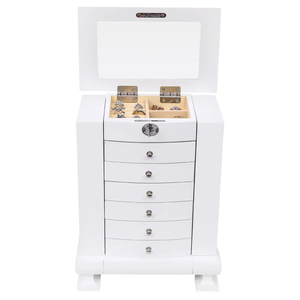 White Wooden 7 Layers Jewelry Box with Lock X768