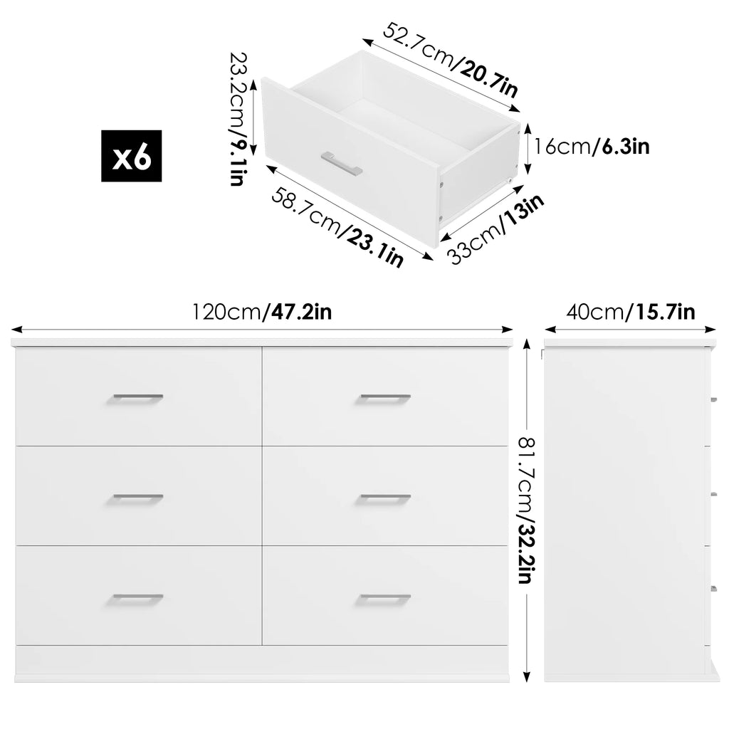 White 6 Drawer Wood Dresser R543