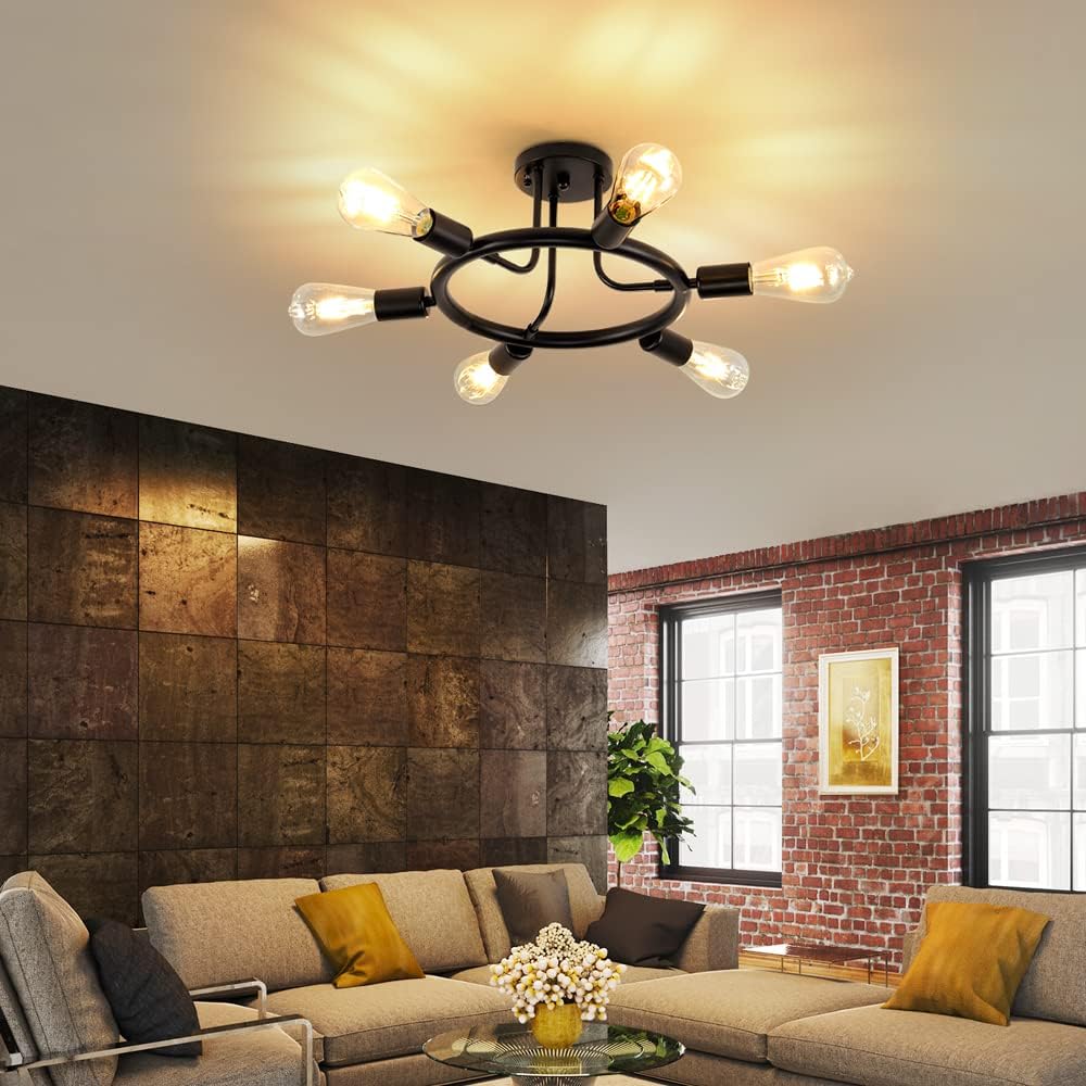 Black 8 Lights Semi Flush Mount Ceiling Light S6622