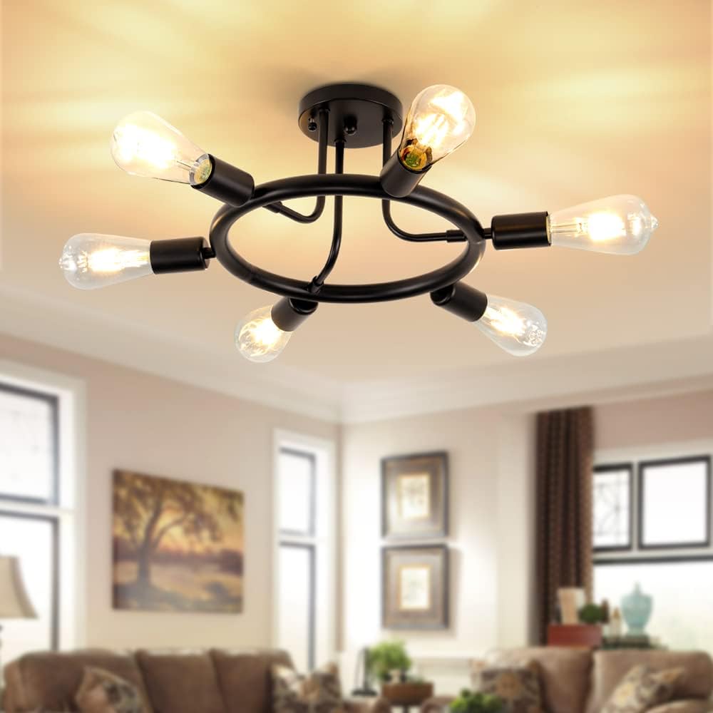 Black 8 Lights Semi Flush Mount Ceiling Light S6622
