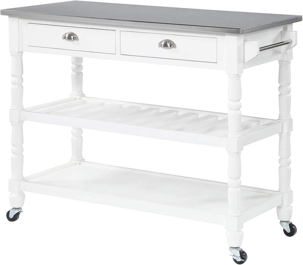 White 3-Tier Stainless Steel Kitchen Cart with Drawers A992761