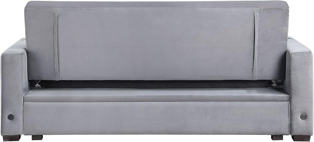 Grey Velvet Futon Sofa Bed with Storage F57526