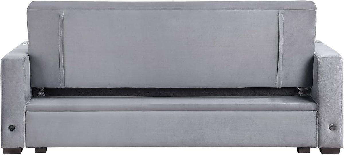 Grey Velvet Futon Sofa Bed with Storage F57526