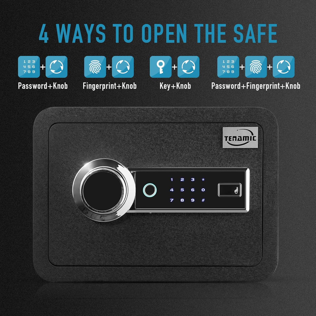 Black Solid Alloy Steel Biometric Fingerprint Safe Box M58493