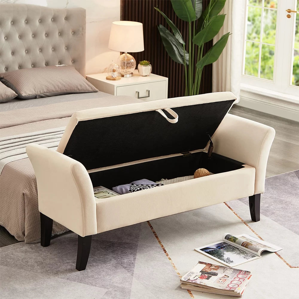 Beige Storage Ottoman Bench L925