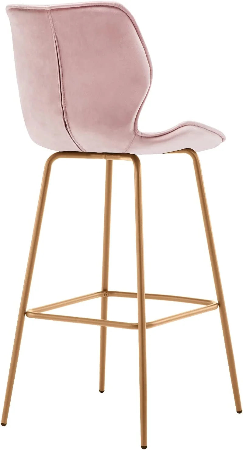 Velvet Bar Stool with Back Set of 2, Gold Metal Legs, Salmon Pink C415