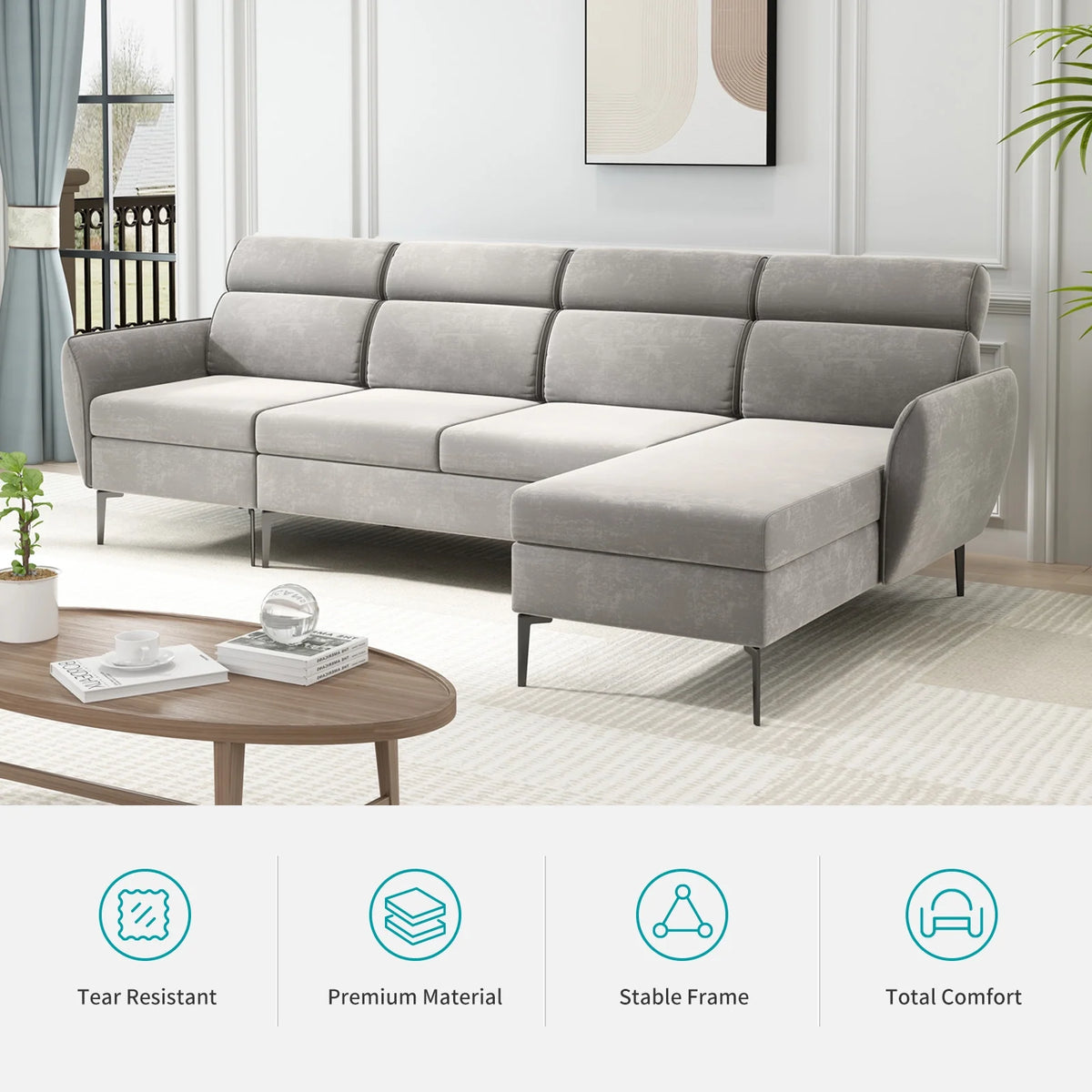 Linen Fabric L-shaped Sectional Sofa G1670
