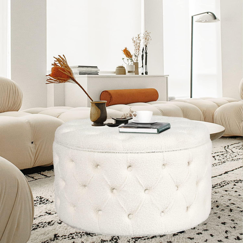 White Round Storage Ottoman N324