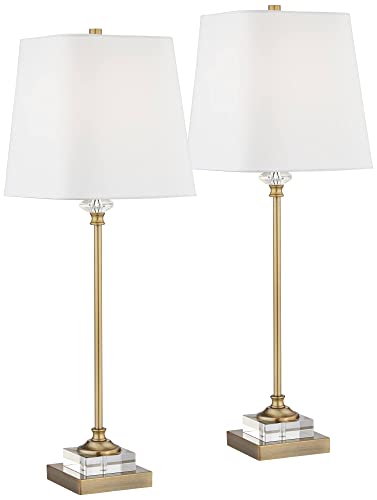 29 1/2" Tall Skinny Buffet Traditional Glam End Table Lamps Set of 2 Gold Clear Crystal Metal L28880