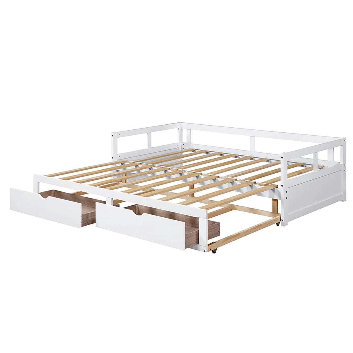 Solid Wood Twin Size Extending Daybed with Two Storage Drawers, White W1727