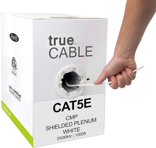 1000ft White 24AWG Solid Bare Copper Shielded Plenum Bulk Ethernet Cable H883966
