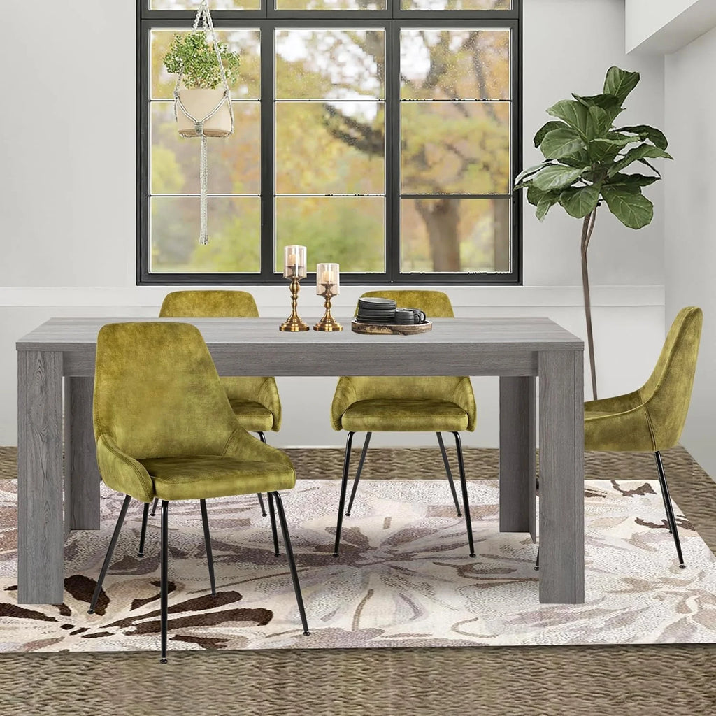 5-Piece Wooden Dining Table Set with 4 Velvet Green Chairs C964