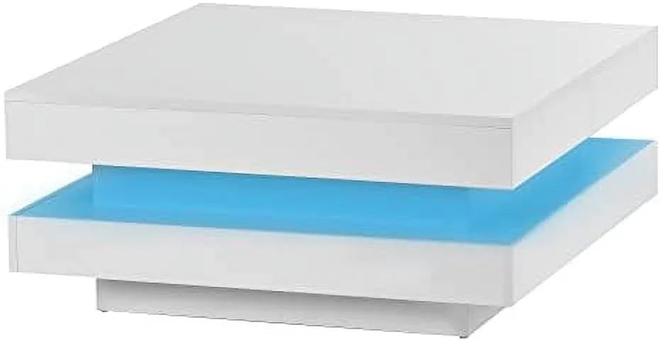 High Gloss 2-Tier Square Coffee Table with LED Lights H470744
