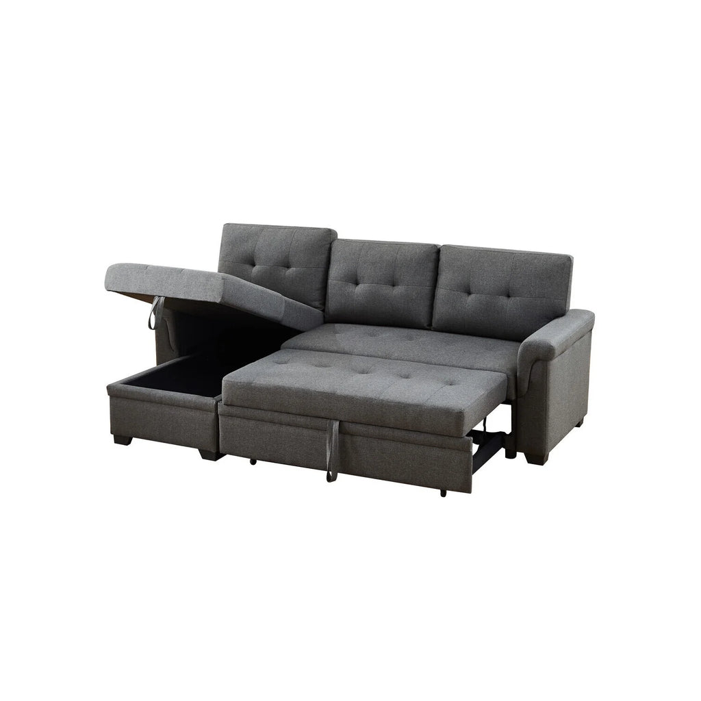 Light Gray Linen Reversible Sleeper Sectional Sofa with Storage Chaise Z523430