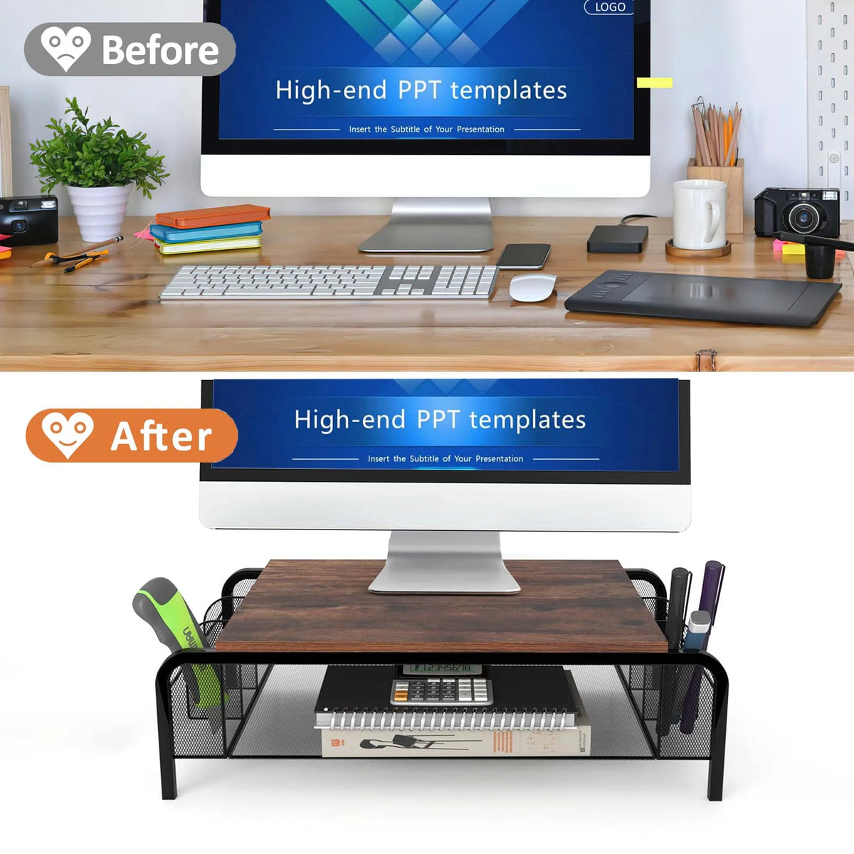 Brown Desk Monitor Stand Riser with Drawer Y447330