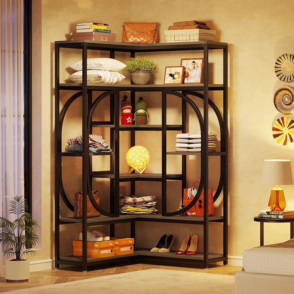 7-Shelf Corner Bookshelf with Metal Frame N299