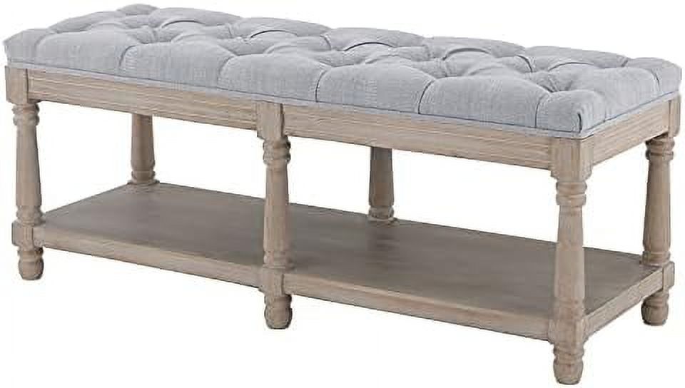 Gray Tufted Wood Entryway Bench U782626