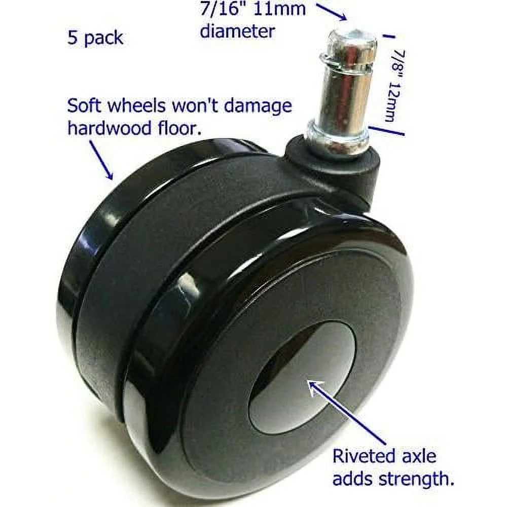 75Mm Soft Wheel Caster 5 Pack, Furniture Wheel, 7/16" X 7/8" 11Mm X 22Mm Grip Ring L57220