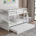White Twin Over Twin Bunk Bed with Trundle T4839