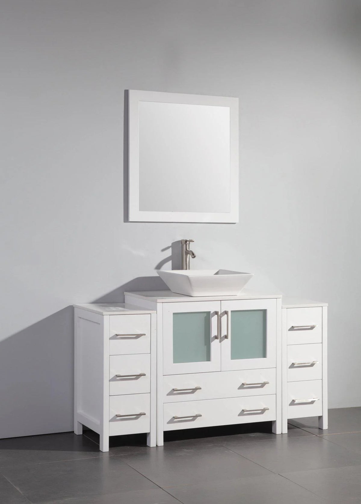 54 in. White Single Sink Vanity Cabinet with Ceramic Vessel Sink & Mirror F885