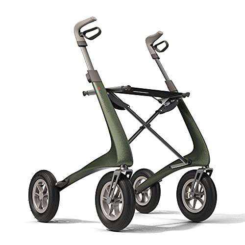 Carbon Overland All Terrain rollator with Big Pneumatic Wheels Foldable with seat Defender Green C474002