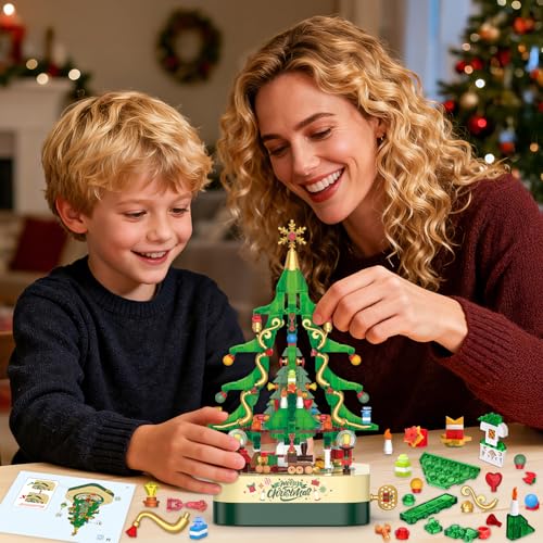 Christmas Tree Building Block Set with Rotating Music Box Q631626