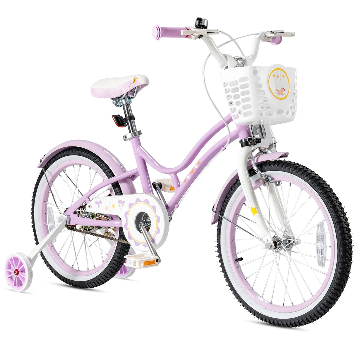 18 Inch Kids Bike with Training Wheels & Basket Purple Z600464