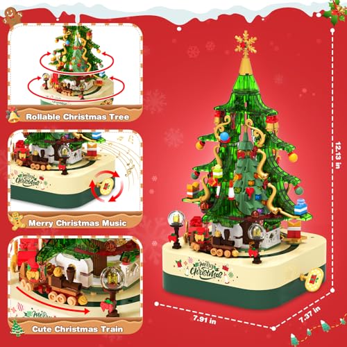 Christmas Tree Building Block Set with Rotating Music Box Q631626