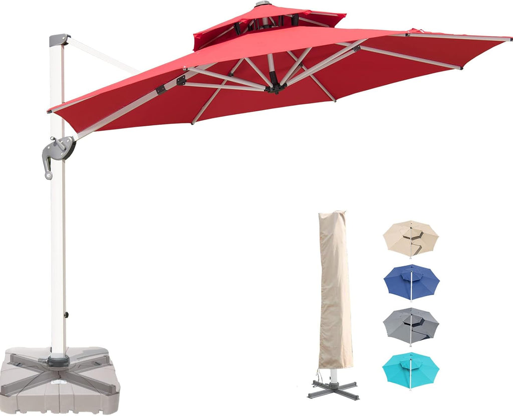 10 x 10 FT Square Cantilever Umbrella with Cross Base and Cover B652