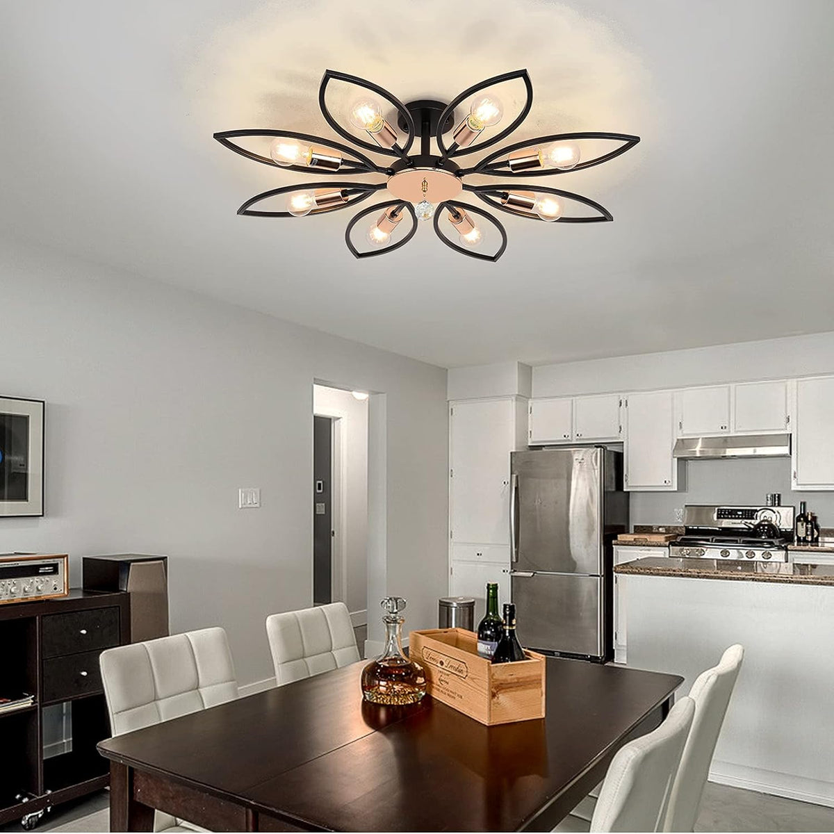 Black 8 Lights Semi Flush Mount Ceiling Light S6622