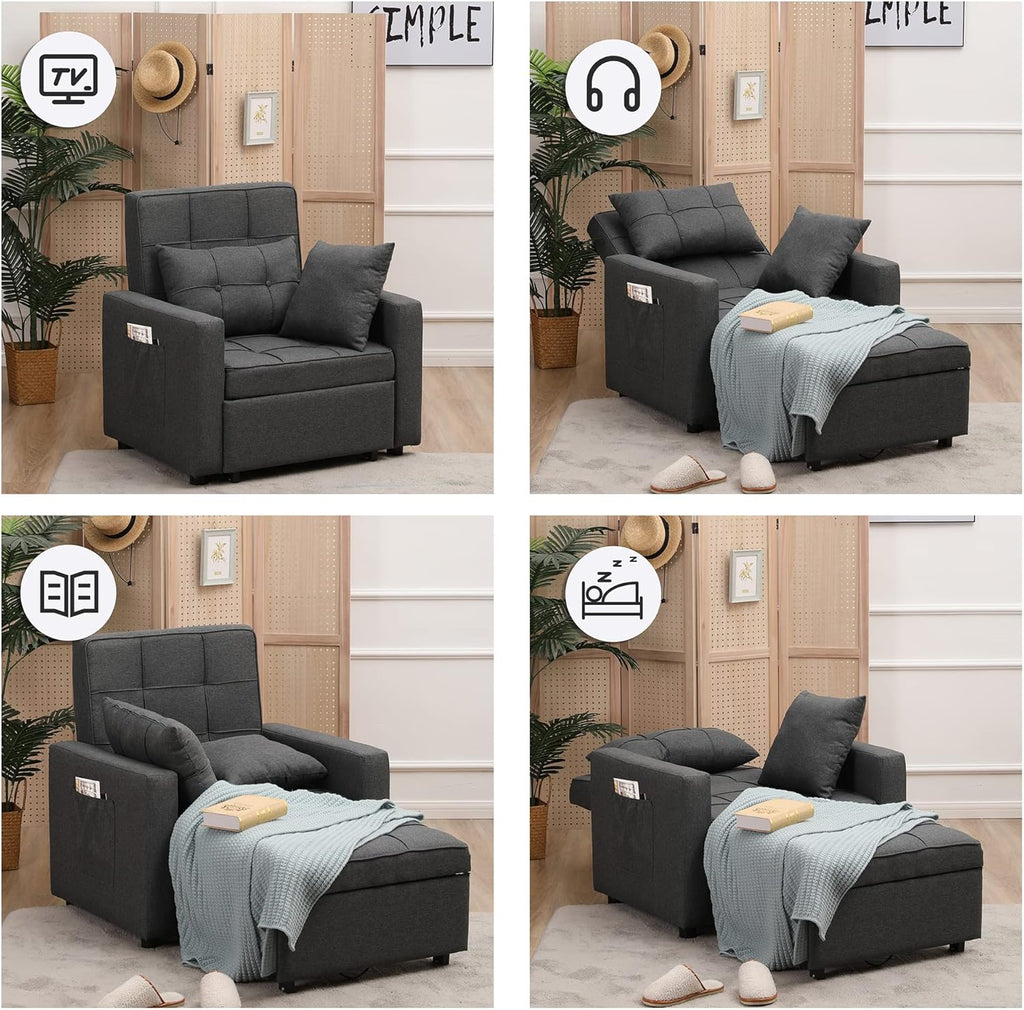 Dark Grey 3-in-1 Folding Sleeper Chair Bed M4200