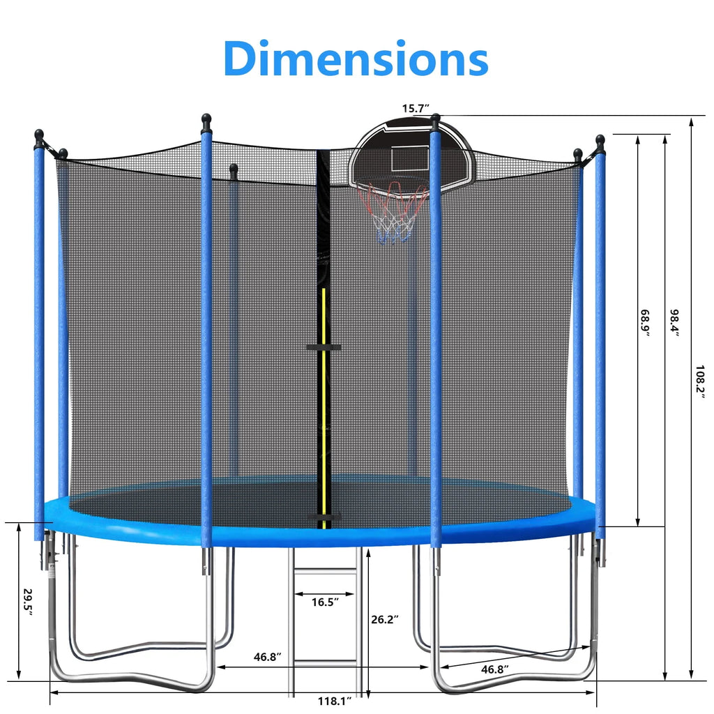 10ft Trampoline with Basketball Hoop and Enclosure Net B7073