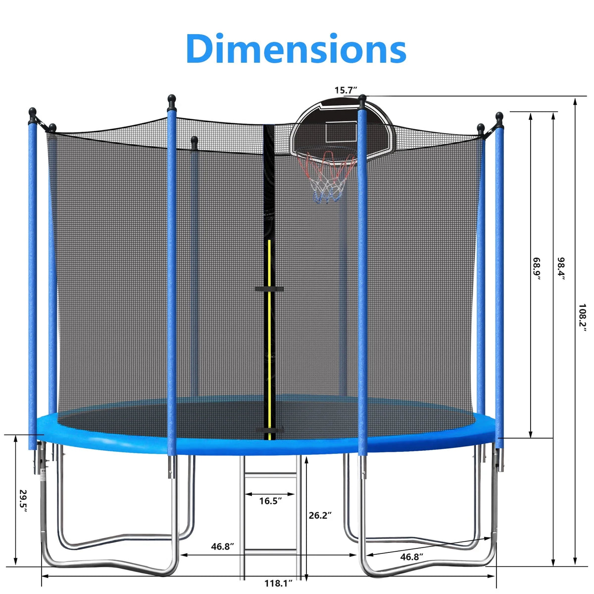 10ft Trampoline with Basketball Hoop and Enclosure Net B7073