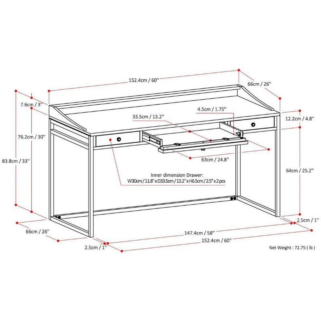 60" Solid Wood Modern Computer Desk F588986