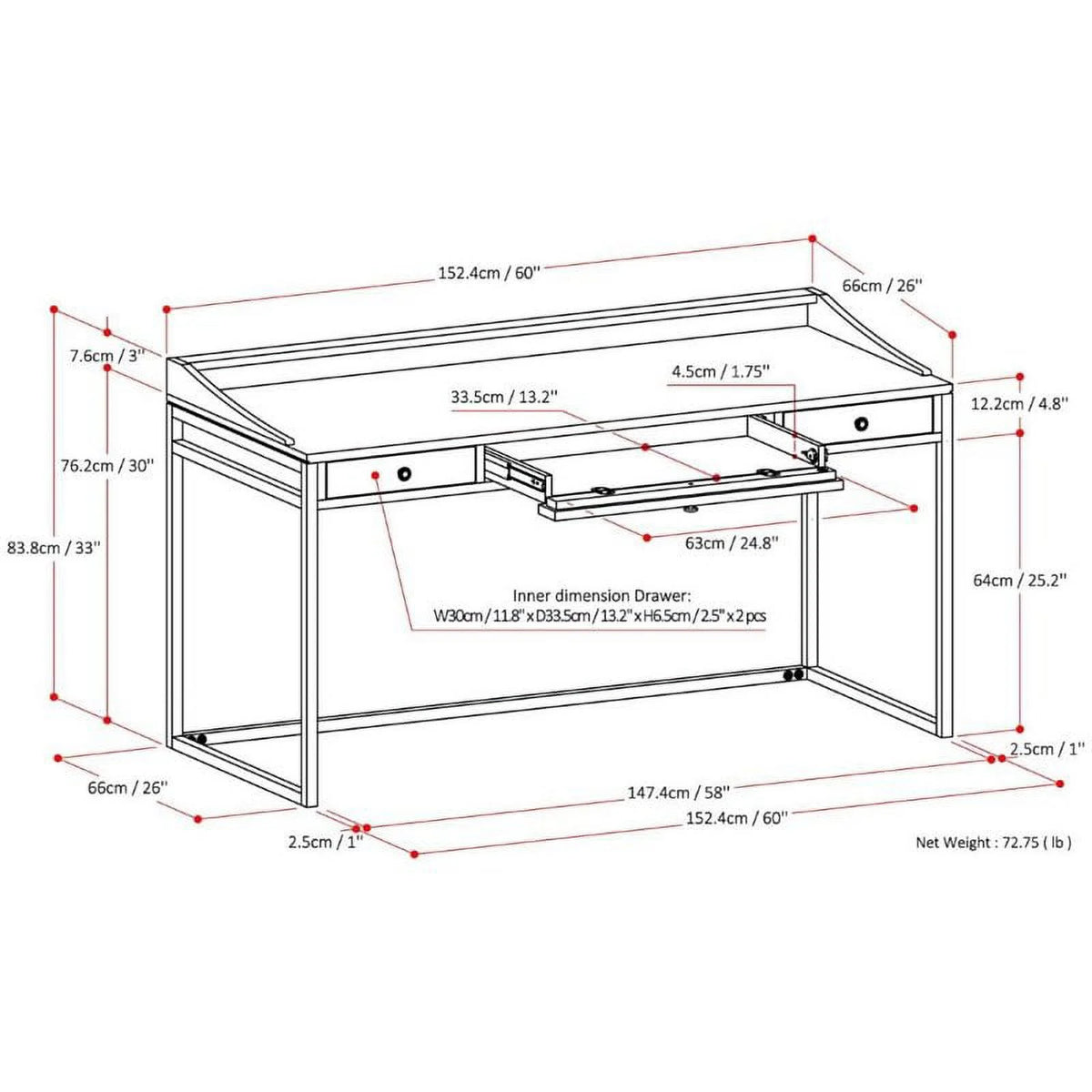 60" Solid Wood Modern Computer Desk F588986