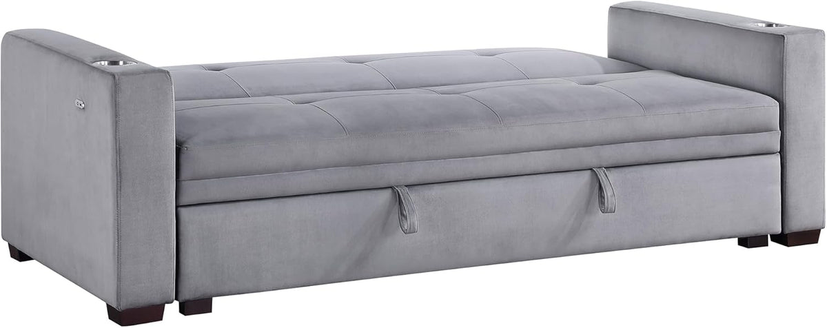 Grey Velvet Futon Sofa Bed with Storage F57526