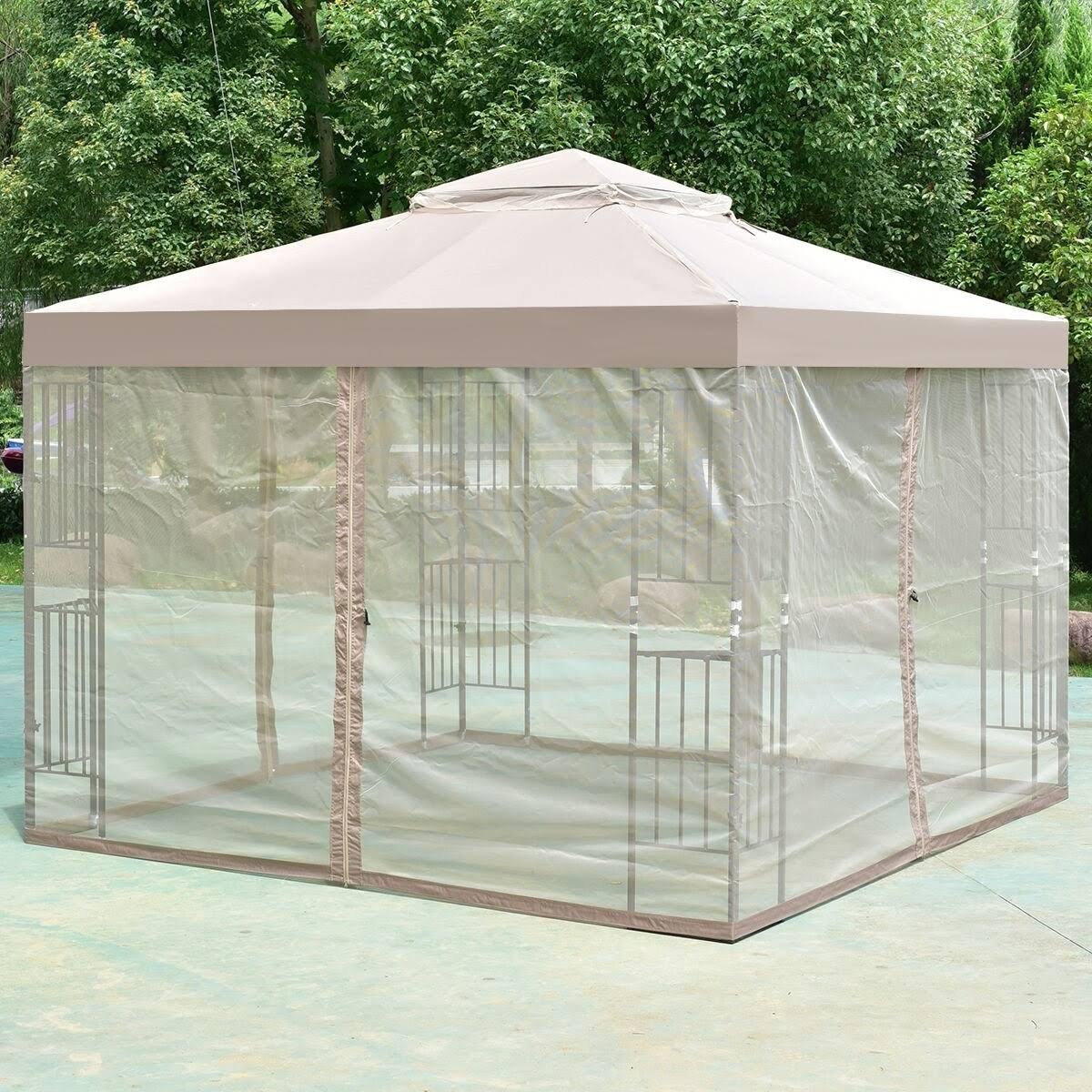 10 x 10 ft Outdoor Patio Gazebo with Taupe Brown Canopy and Mesh Sidewalls Y9595