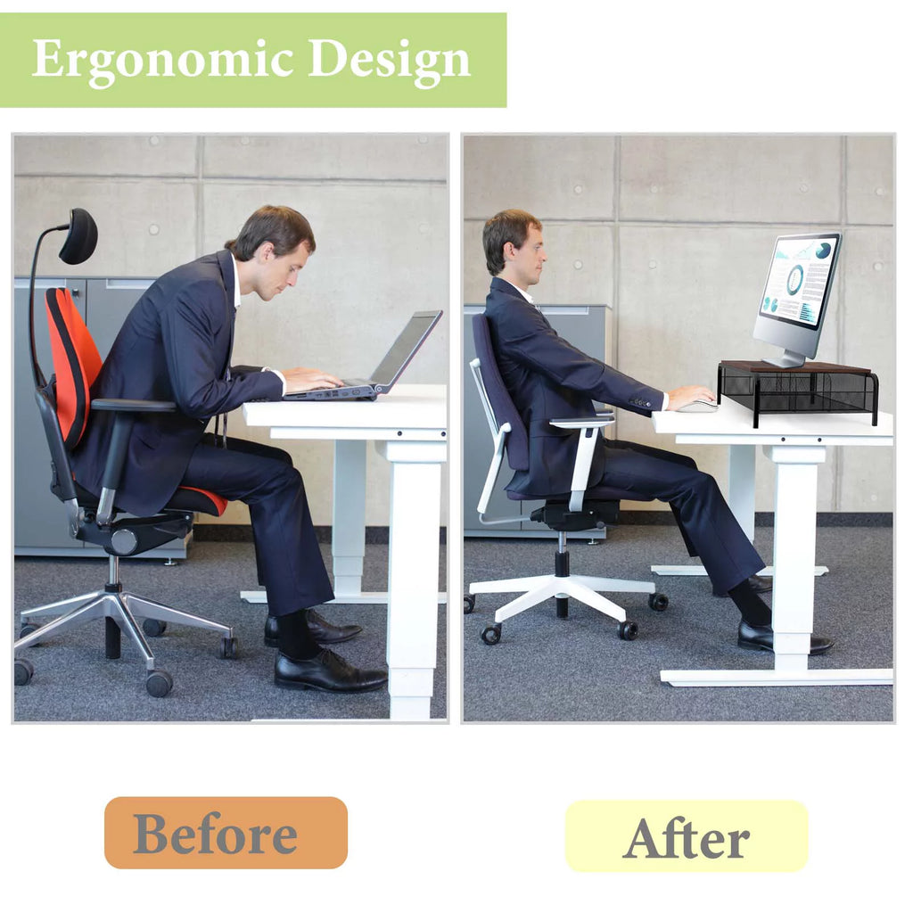 Brown Desk Monitor Stand Riser with Drawer Y447330