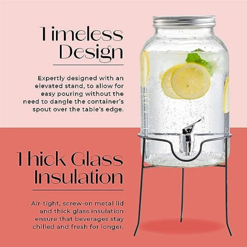 Clear Glass Beverage Dispenser with Spigot and Stand 1 Gallon A11518
