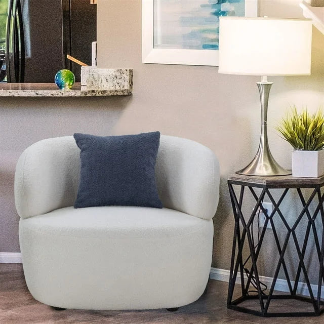 Beige Boucle Swivel Barrel Chair Z377681