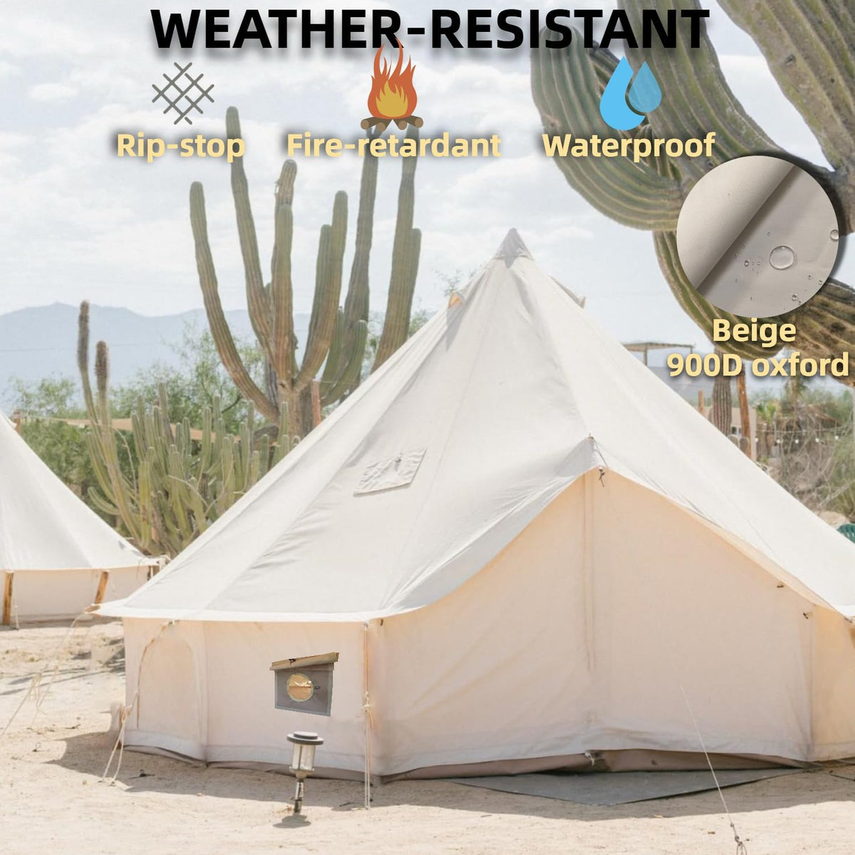 16.4ft Waterproof Oxford Bell Tent with 2 Stove Jacks and Removable Ground Mat M645