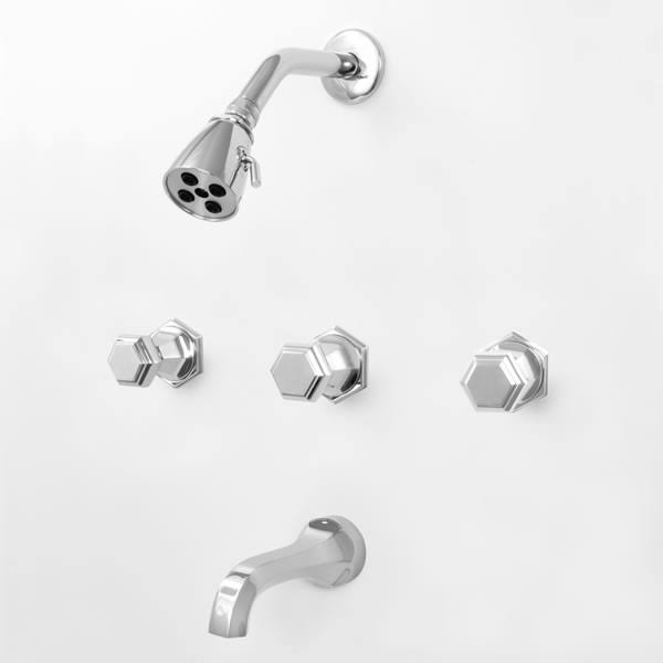 Three Valve Tub & Shower Set with Handles Satin Nickel PVD K257