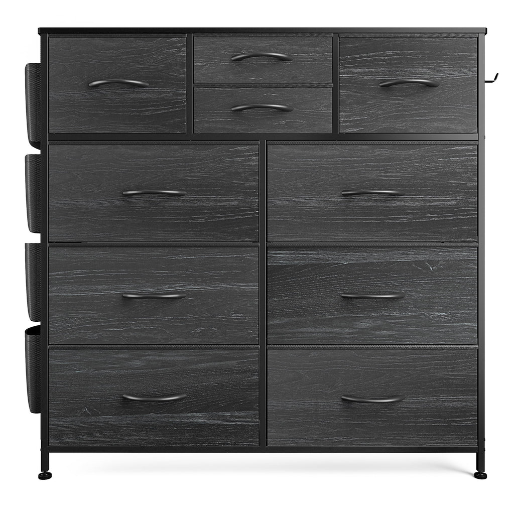 Black 10 Drawer Fabric Dresser with Wood Top I8955