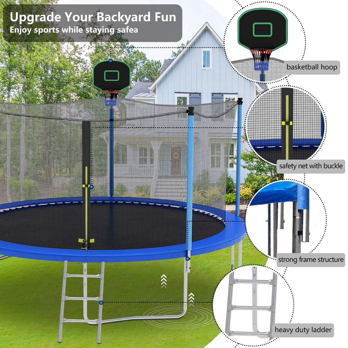 10ft Trampoline with Basketball Hoop and Enclosure Net B7073