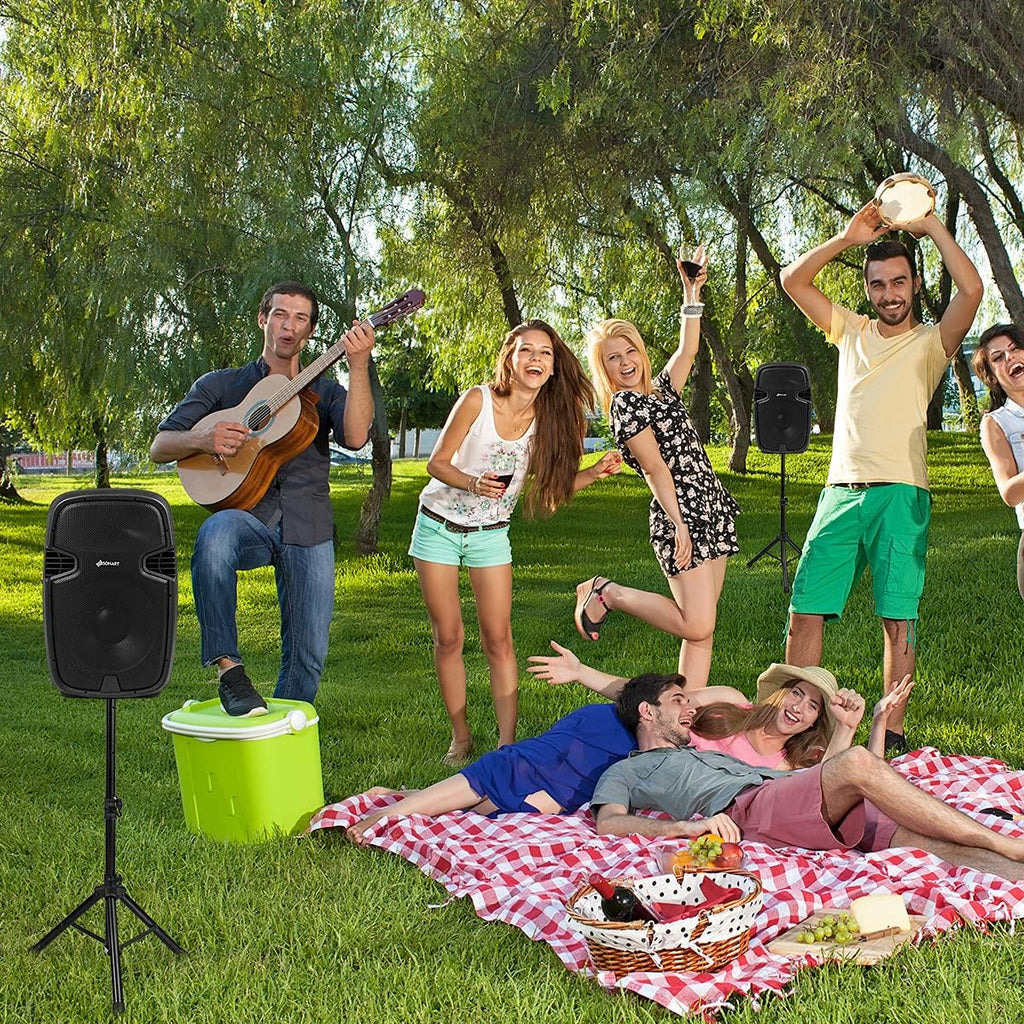 12 1600W Portable Dual Passive Active Speaker with 2 Speaker Stands V4785