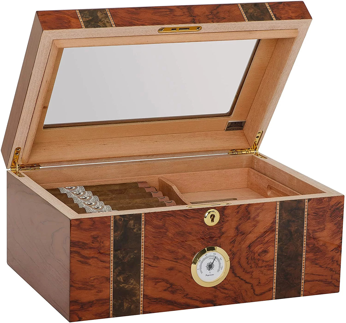 Bubinga and Walnut Burl Wood Cigar Humidor with Spanish Cedar Z544