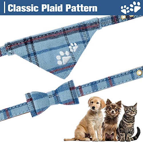 Blue Plaid Dog Collar and Leash Set Q5072
