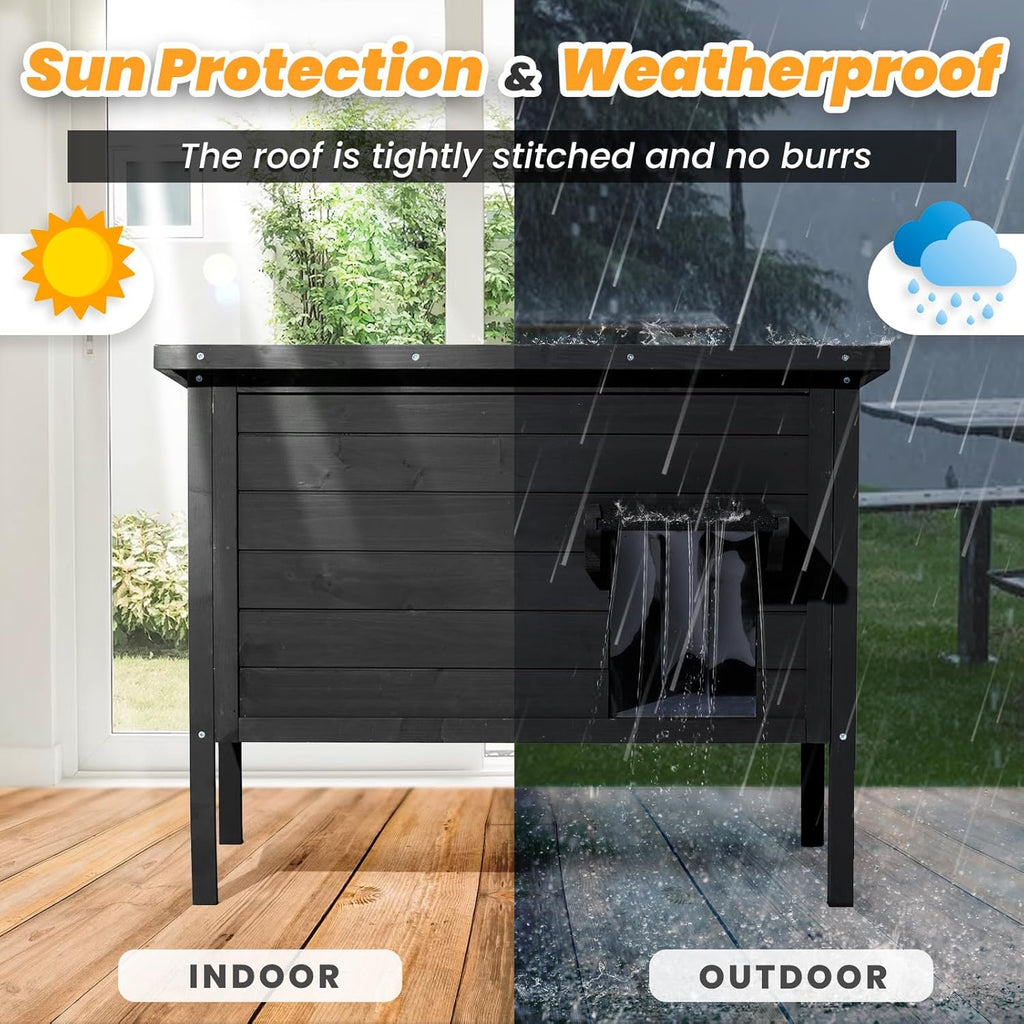 Outdoor Cat House Weatherproof Insulated Foam Wooden Cat Condos with PVC Door Flaps G44092