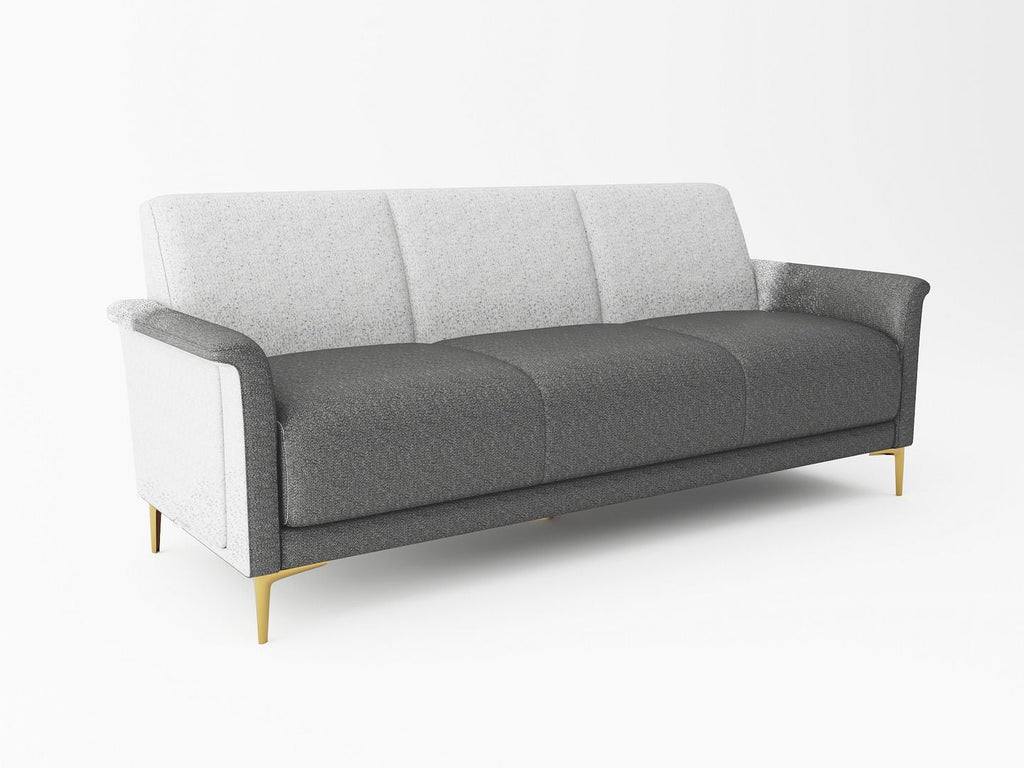 Transitional Futon Sofa with Foldable Tables, Upholstered in Linen with Flared Arms, Golden Metal Legs T170824