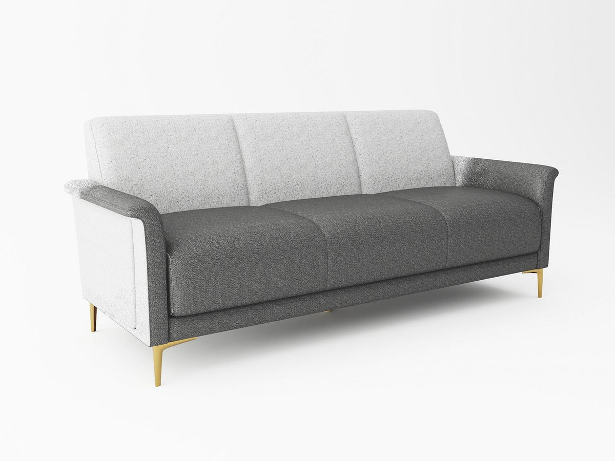 Transitional Futon Sofa with Foldable Tables, Upholstered in Linen with Flared Arms, Golden Metal Legs T170824